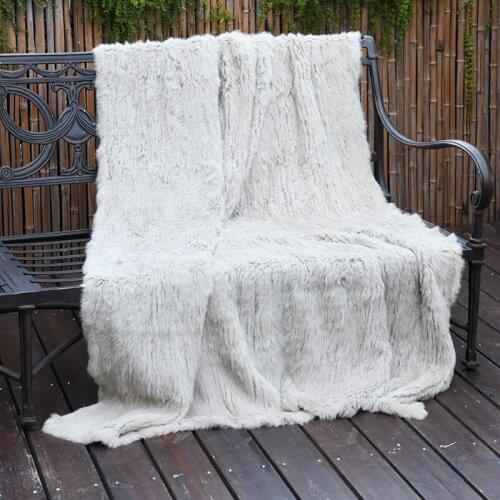 CX-D-10D Real Rabbit Fur Knitted Wholesale Throw Blanket Soft Fur Throw For Sofa/Bed
