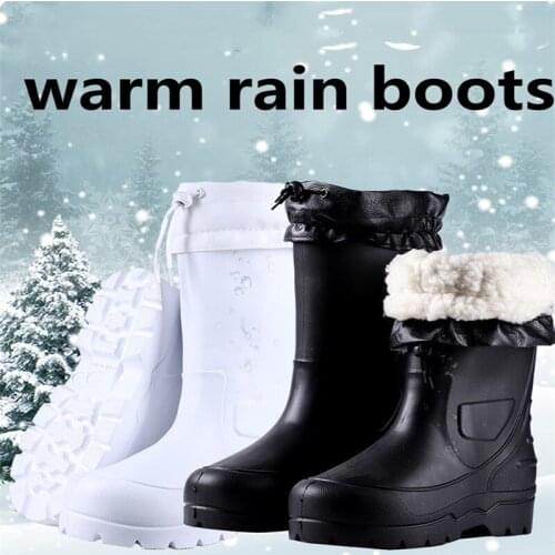 High Fishing Boots Men Water Shoes Rain Boots With Fur Waterproof Male Casual Wear-Resistant Non-Slip Ankle Plush Snow Boots