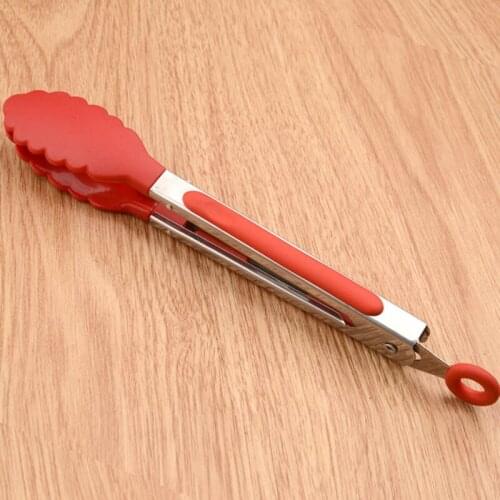 Stainless Steel Handle 1 PC Kitchen Gadgets Cooking Tools Silicone Food Clip BBQ Tongs Food Grade 8 Inch