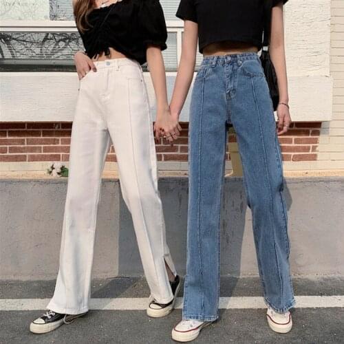2021 Spring Retro Split Mopping Jeans Female Korean Version of High Waist Loose Straight Daddy Pants Trend and Long Legs