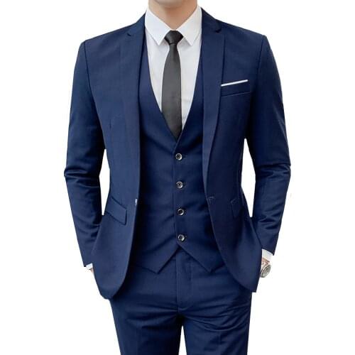 Business Mens Groomsmen Blazers Trousers Groom Wedding Dress Banquet Solid Color Slim Fit Suit Jacket Coat Vest Pants Set 3 Pcs