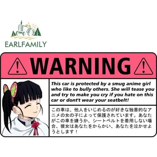 EARLFAMILY 13cm x 7cm for Kanao Demon Slayer Warning Car Stickers and Decals Anime Scratch-Proof Windshield JDM Car Accessoires