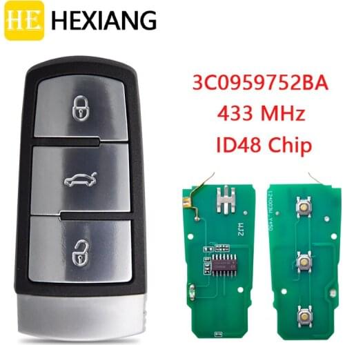 HE Xiang Car Remote Key For VW Volkswagen Passat B6 3C B7 Magotan CC 3C0959752BA ID48 Chip 433MHz Auto Smart Control Keyless Go