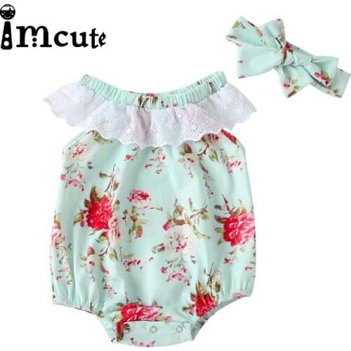 Imcute Baby Girl bodysuit Headband Jumpsuit Outfit Sunsuit Clothes 2PCS toddler baby girl summer ruffles sleeve bodysuit set