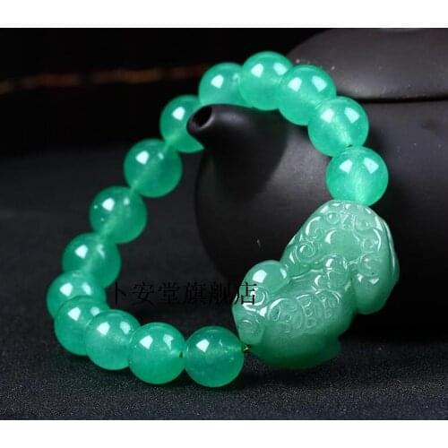 Natural Jadeite A Stone PIXIU Bracelet New Cute Handmade Carved With Red/Black Beads Women Mens Gift Bracelets Jades Jewelry