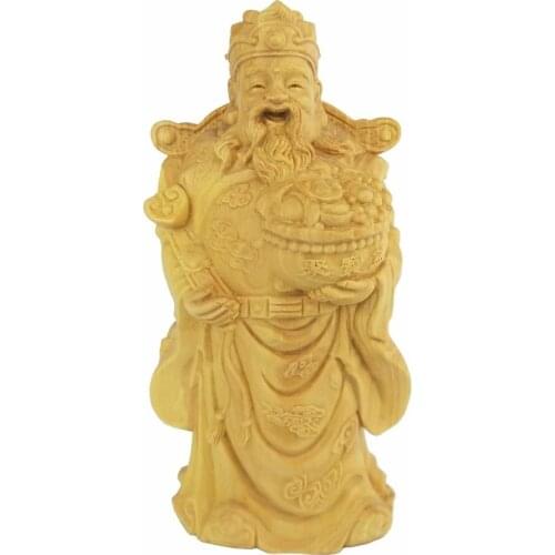 CCZHIDAO 12CM Wood God of Wealth Fortune Star Buddha Statue Gold Bowl Sculpture Home Decoration Crafts Pray Wealth Gift Figure