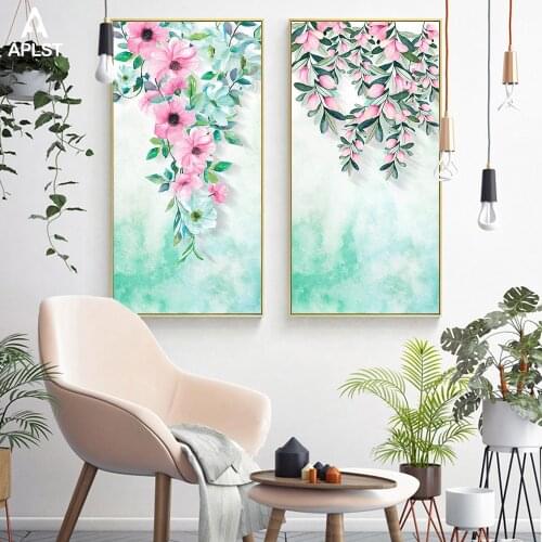Flower Garden Decoration Idyllic Flower Canvas Print Large Wall Art Green Plant Poster for Girls Room Living Room Decor