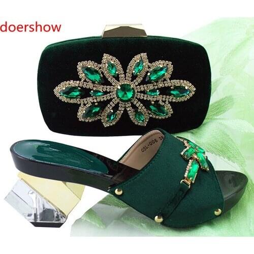 Doershow fashion style 2018 new coming Italian matching shoe and bag set african wedding teal shoe and bag sets for women!SH1-40