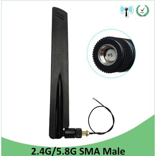 10pcs 2.4GHz 5GHz 5.8Ghz wifi Antenna 2.4 ghz 8dBi SMA Male Connector wi fi 2.4G 5G 5.8G Antena + 21cm RP-SMA Male Pigtail Cable