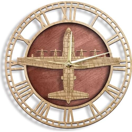 EC-130 Compass Call Engraved Wood Wall Clock Airborne Tactical Airframe Silent Non-ticking Wall Watch Home Decor Military Art