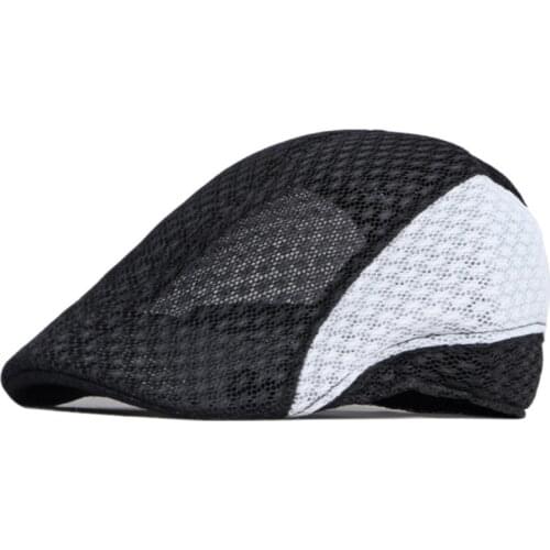 Mens Hat Summer Hollow Mesh Cap British Retro Color Matching Beret Literary Womens Hat Forward Cap