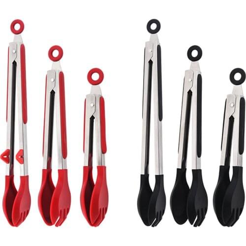 Stainless Steel Kitchen Tongs Grabbers Silicone Tips Heat Resistant Pack of 3 Non-slip BBQ for Families Tool Cookware