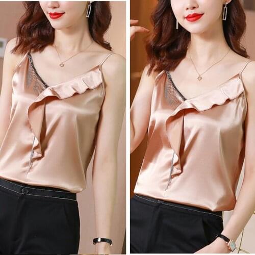New V-neck tassel chain splice satin vest Women sling 2021Sexy Sleeveless Female Camis Summer Fashion camisole Tops Tanks Korean