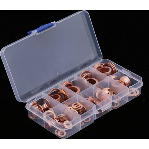 200pcs Automobiles Oil Drain Plug Washer Copper Seal Ring Gasket Assortment Set M5-M14 Copper Washers Car Accessories