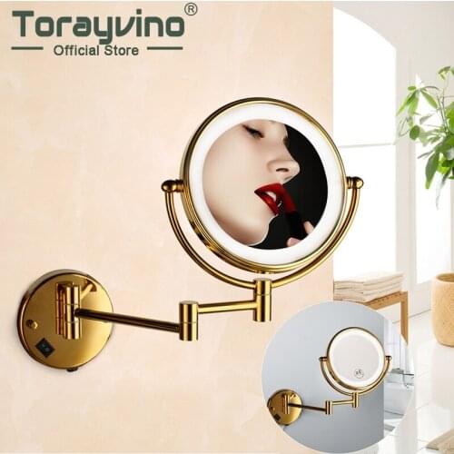 Illuminated Wall Mirrors For Bathroom Round LED Light Rotated Makeup And X3 Double Sided Mirror Bathroom Mirrors
