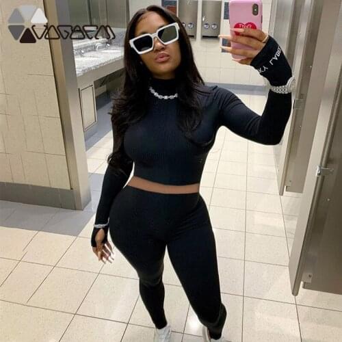 Ne Two Piece Set High Neck Strip Embroidered Letters Zipper Long Sleeve Crop Top + High Waist Leggings Sports Outfits Tracksuit
