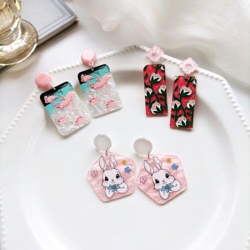 Timlee E243 New Sweet Rabbit Flamingo Flower Geometry Round Rectangle Drop Earrings,Temperamental Jewelry Wholesale
