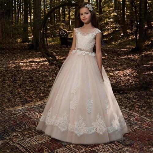 New Flower Girl Dresses Tulle Appliques платья знаменитостей Pearls Aline Celebrity Dress Communion Dresses