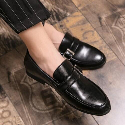 New shoes men original fashion leisure business Korean pure color Pu comfortable leisure shoes with metal decoration обувь 37-44