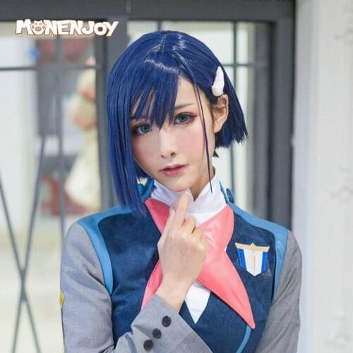 Monenjoy DARLING in the FRANXX Ichigo Cosplay Wig Anime Navy Blue Cos Hair
