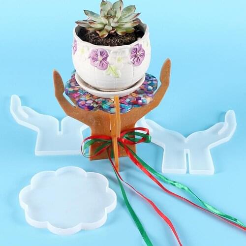 DIY Potted Plant Pot Stand Silicone Molds Planter Pot Holder Crystal Epoxy Resin Mold Flower Pot Support Holder Mold DIY Crafts