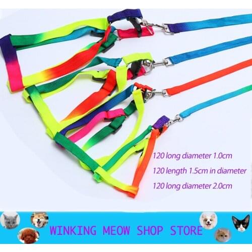 Colorful Rainbow Pet Dog Collar Harness Leash Soft Walking Harness Lead Colorful and Durable Traction Rope Nylon 120cm 1.0-2.0cm