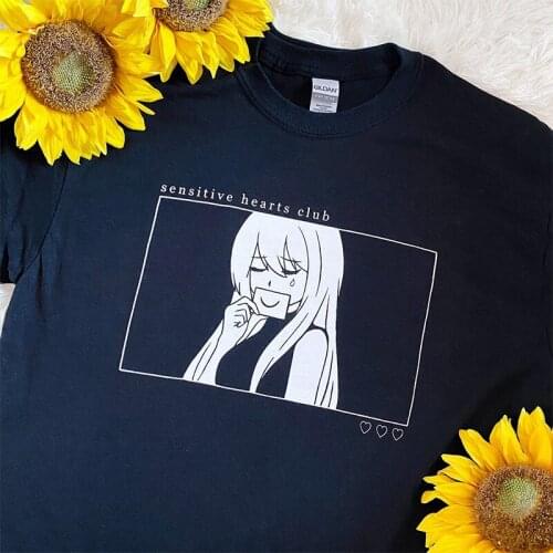 Sensitive Heart Club Japan Harajuku Style Unisex Men Women Shirts Black Cotton Short Sleeve Print Tops Graphic Aesthetic Tees