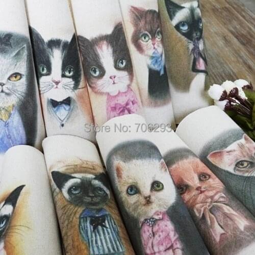 Hand dyed 10Assorted Cotton Linen Printed Quilt Fabric For DIY Sewing Patchwork Home Textile Decor 20x20cm retro cat