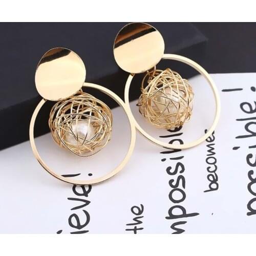 Metal Pearl Drop Earrings for Women Geometric Wedding Party Vintage Earring Female Bohemian Jewelry Punk Modern Fashion