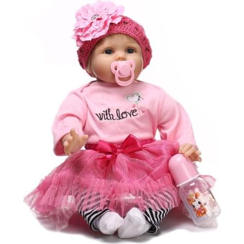 Silicone Soft 22 Inch Reborn Baby Doll Girl Realistic Newborn Princess Babies with Blue Eyes Kids Birthday Gift