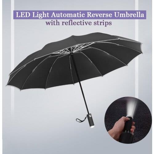LED Light Automatic Reverse folding Umbrella anti-wind Business umbrella with Reflective Strips