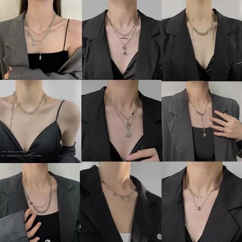 VIVILADY New Punk Titanium Cherry Butterfly Heart Digital Awl Pearl Pendant Necklace Female Jewelry Clavicle Chain Drop Shipping