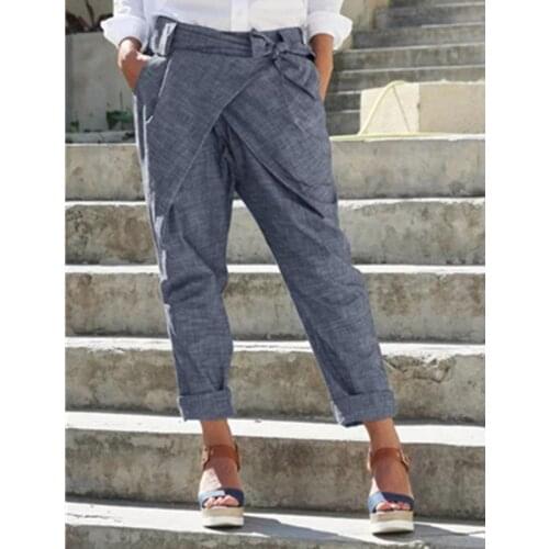Womens Pants Drawstring Butterfly-knotted Cargo Pants Casual Full Length Mid Waist White Khaki Gray Black Trousers