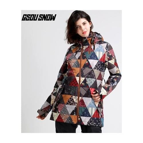 -30 Degree GSOU SNOW Women Ski Jacket Hooded Windproof Waterproof Breathable Thicken Thermal Female Sport Wear Skiing Clothing