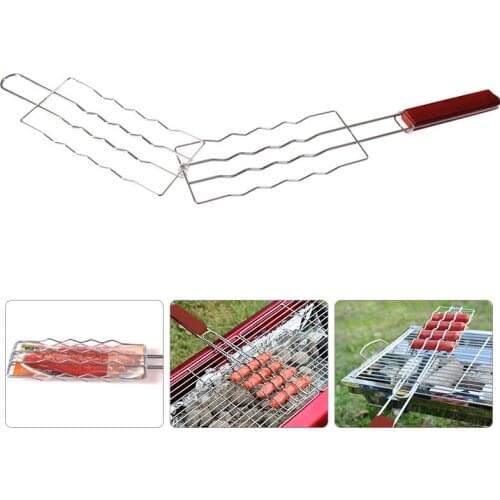 1PC BBQ Clip Fish Vegetable Steak Meat Shrimp BBQ Grill Net Clip Racket Portable For Picnic Party Barbecue Mesh With Handle