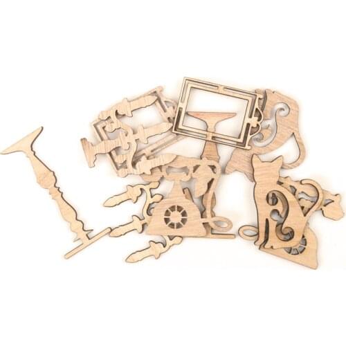 Wooden European Style Home Pattern Scrapbooking Collection Craft Handmade Accessory Home Decoration DIY 45-65mm 10pcs MZ196