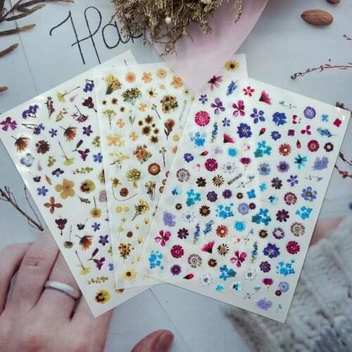 3D Nail Stickers New Spring Dried Flower Design DIY Tips Nail Art Decoration Packaging Self-adhesive Transfer Decal Slider