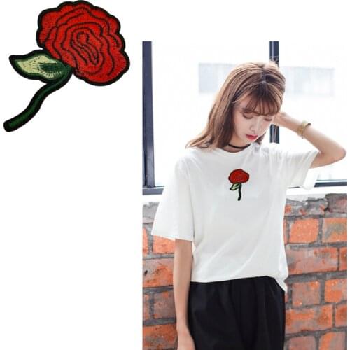 Rose Flower Embroidery Patch Embroidered Applique Iron on Patches For Clothing P0068 5PCS