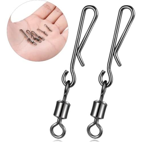 50PCS/Fishing Barrel Bearing Swivel Stainless Steel Hanging Ring Connector Fishhooks with Interlock Snap Fishing Accessories