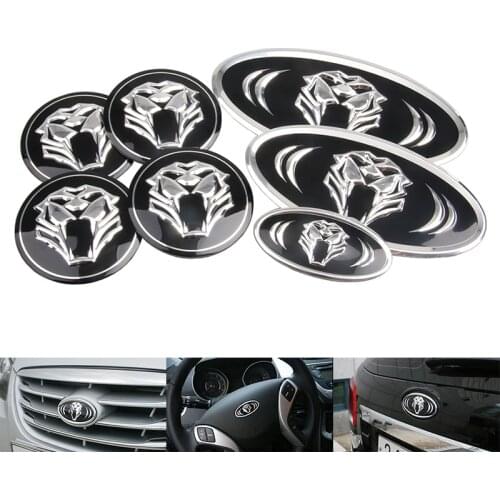 7Pcs Car tiger Logo Front&Rear Emblem Badge Sticker Front Rear Trunk Steering Wheel Emblem Badge For Kia K7 K5 K3 K2 car styling