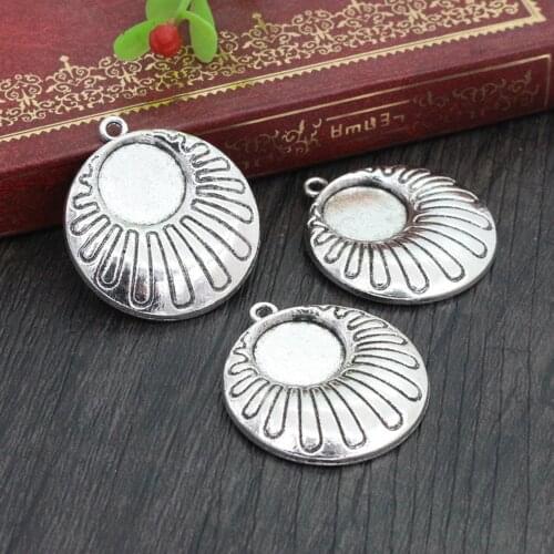 8pcs 12mm Inner Size Antique Silver Plated Fashion Style Cabochon Base Cameo Setting Charms Pendant (A2-12)