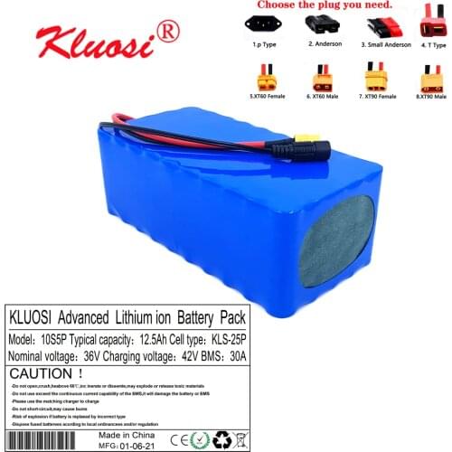 KLUOSI 10S5P 36V 12.5Ah 12Ah 1000W 36V Battery with 30A BMS 42V Li-ion Battery Pack for Ebike Electric Car Bicycle Motor Scooter