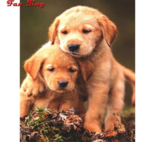5D DIY Diamond Painting Two puppies Full Diamond Embroidery dogs Mosaic Cross stitch pictures of Rhinestones Decor Crafts gift