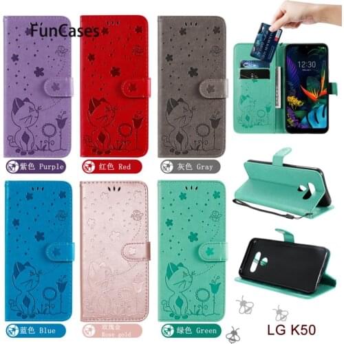 Phone Accesories Cover For case LG K50 Blue PU Leather Book Flip Phone Case LG ajax Q60 Case Silicone Case Coques Telefoniczne