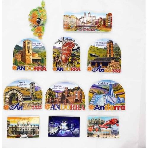 European Tourist Fridge Magnet Souvenir Andorra Monaco Spain France Corsica Refrigerator Magnets Country Travel Kitchen Decor