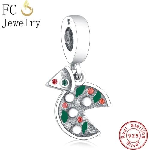 FC Jewelry Fit Original Brand Charm Bracelets 925 Sterling Silver Autumn Enamel Italy Food Pizza Beads Making Berloque Gift
