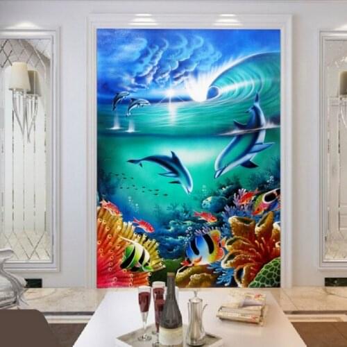 Drop Shipping Custom Photo Wallpaper Colorful Underwater World Beautiful Dolphin Background Wall Mural Nursery School Wallpaper