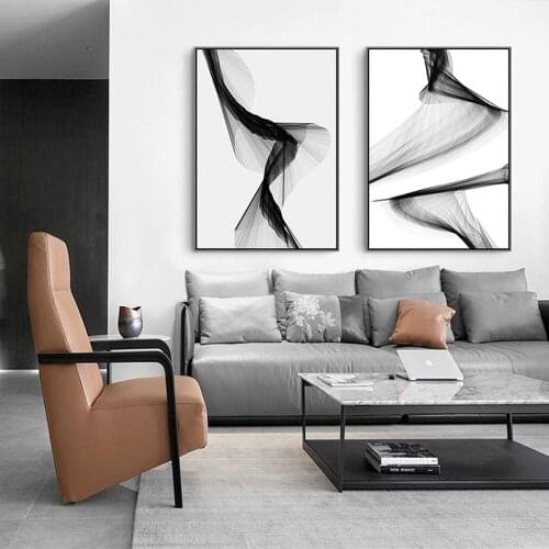 Geometric Dynamic Line Canvas Painting Abstract Black White Minimalist Art Poster Restaurant Living Room Nordic Decor Pictures
