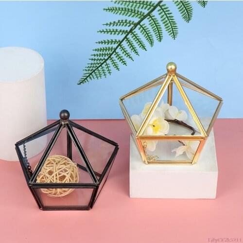 1Pc Geometrical Glass Jewelry Box Gift Packing Box Perpetual Flower Glass Cover Desktop Ornaments