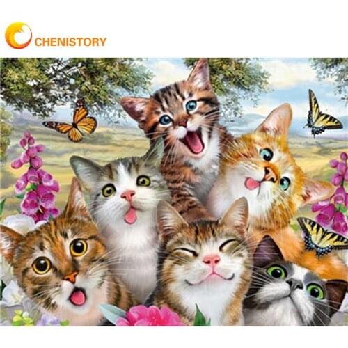 CHENISTORY Cats Family Animal Paint By Numbers Acrylic Paints Draw On Canvas HandPainted Home Decoration Framed Wall Artcraft